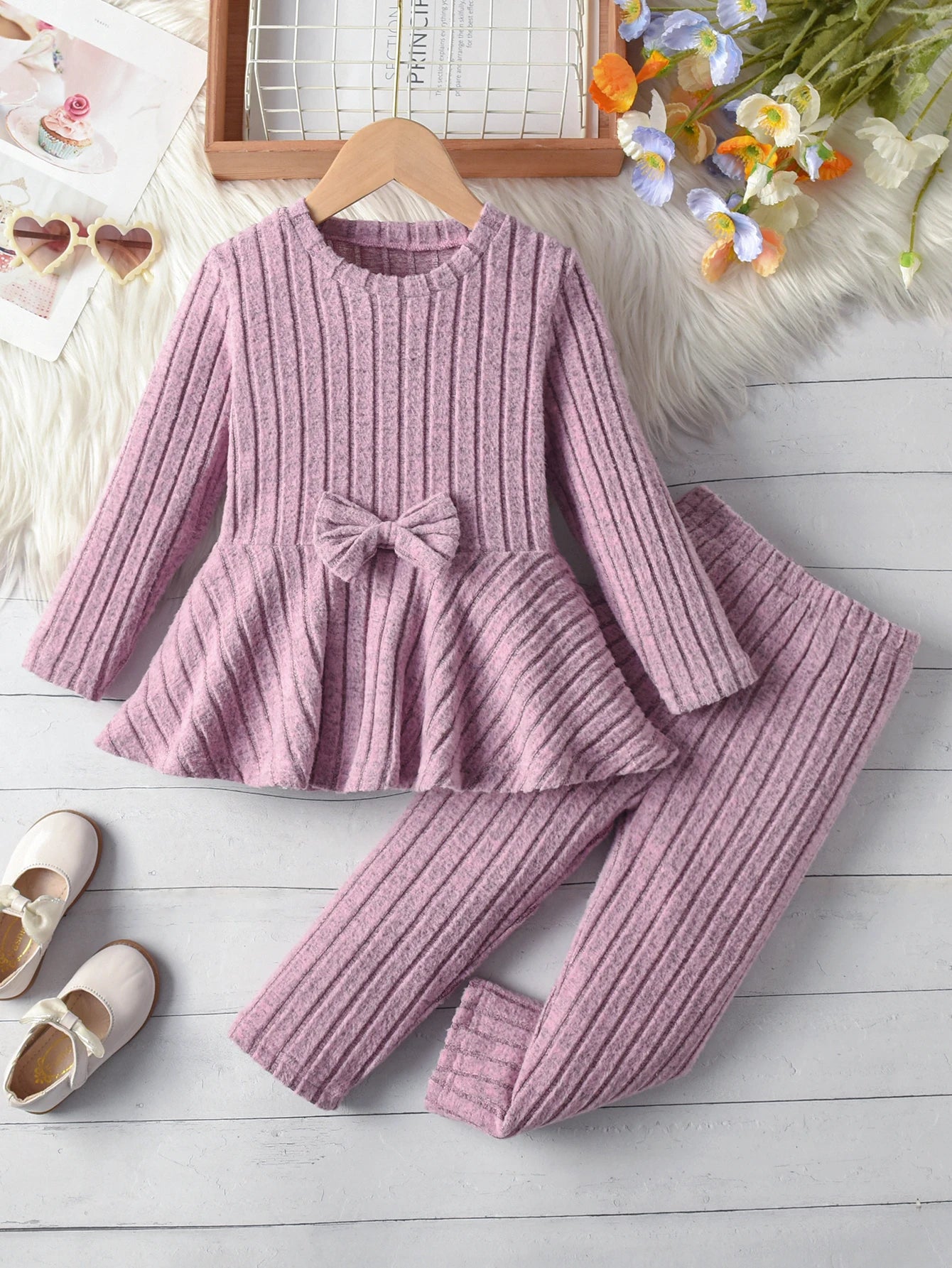 Girls' Long-Sleeved Bow Outfit