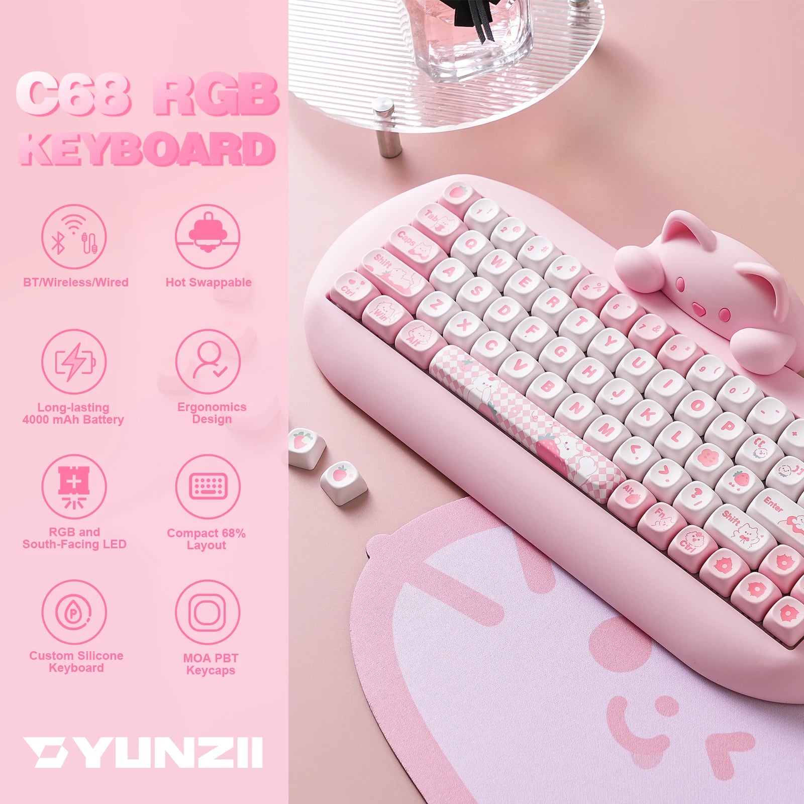 Cute Kitty C68 Wireless Gaming Keyboard