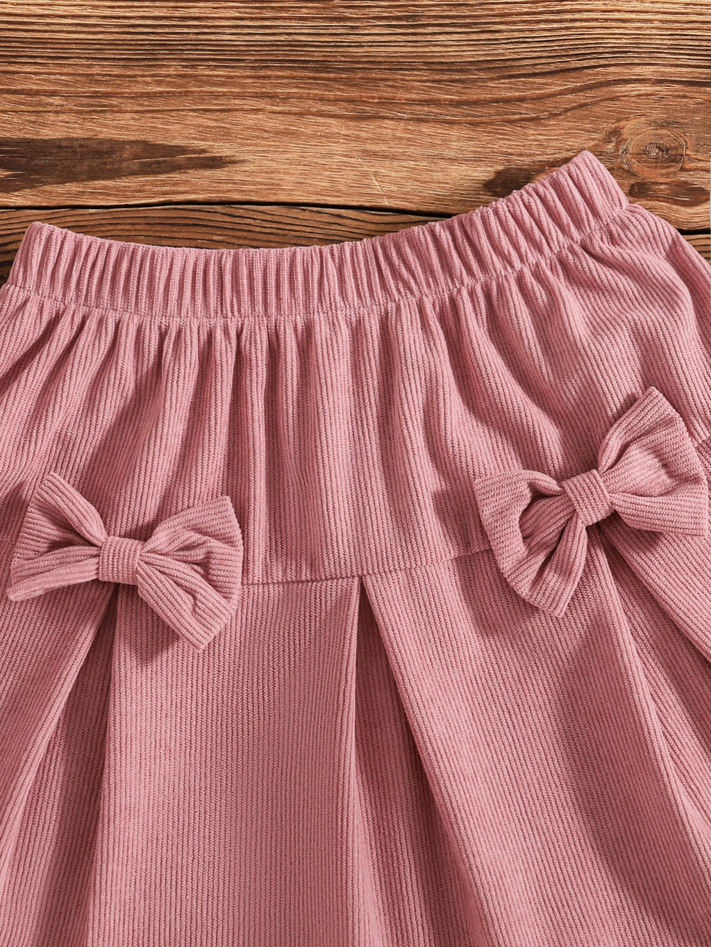 Pullover with Heart Pattern Top + Pink Bow Skirt Set