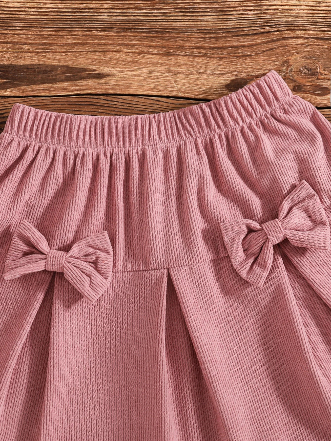 Pullover with Heart Pattern Top + Pink Bow Skirt Set