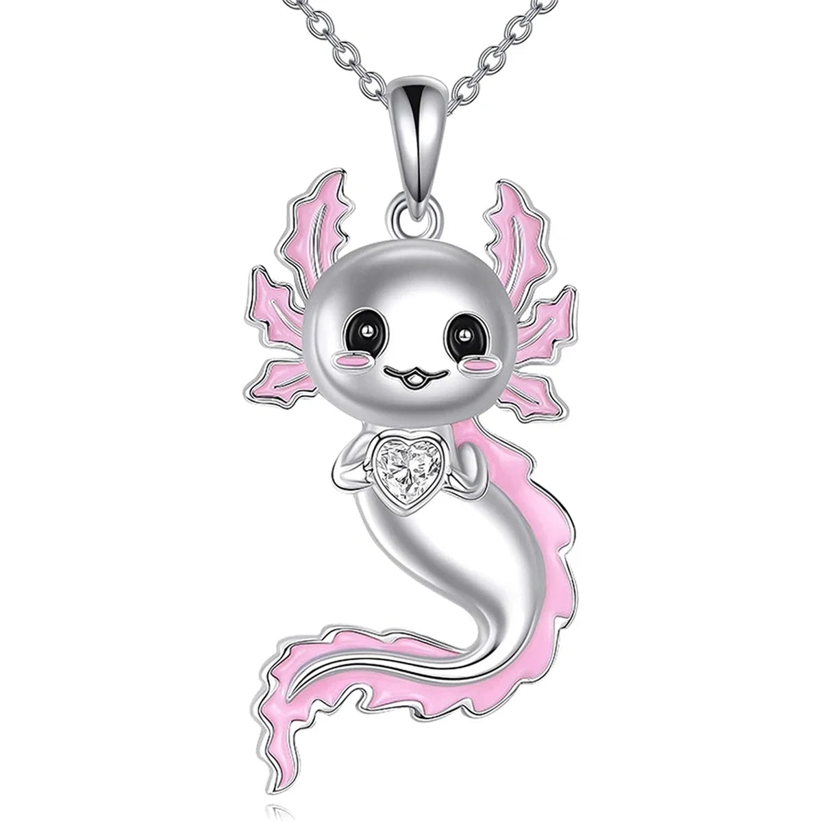 White Crystal Pink Axolotl Necklace