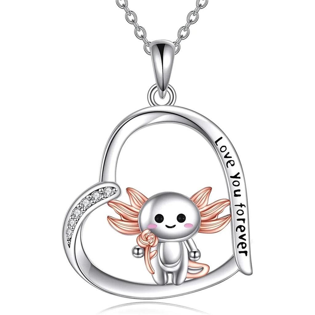 White Crystal Pink Axolotl Necklace
