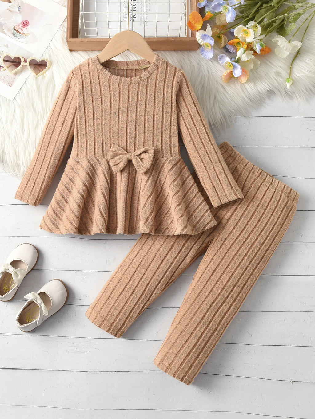 Girls' Long-Sleeved Bow Outfit