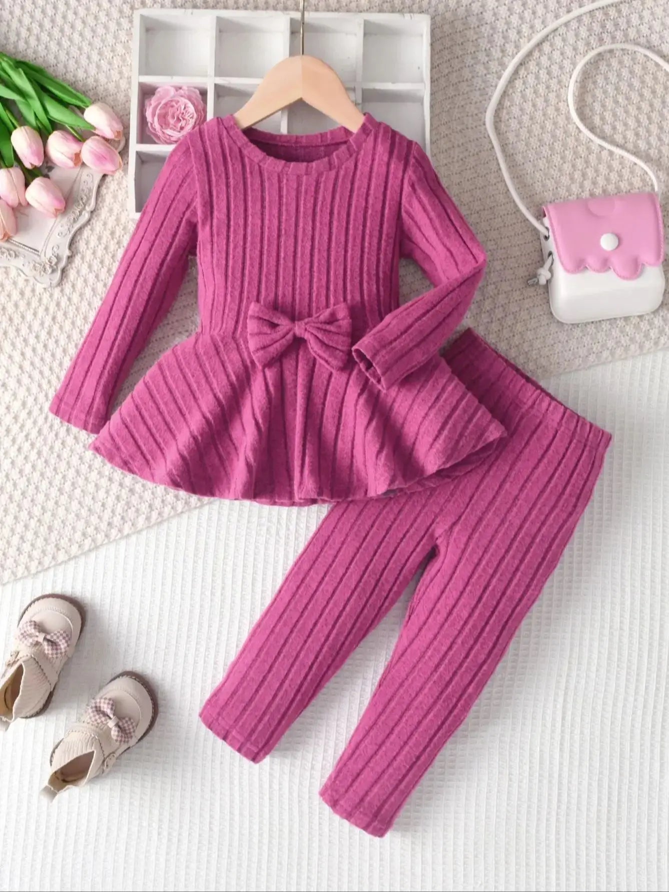 Girls' Long-Sleeved Bow Outfit