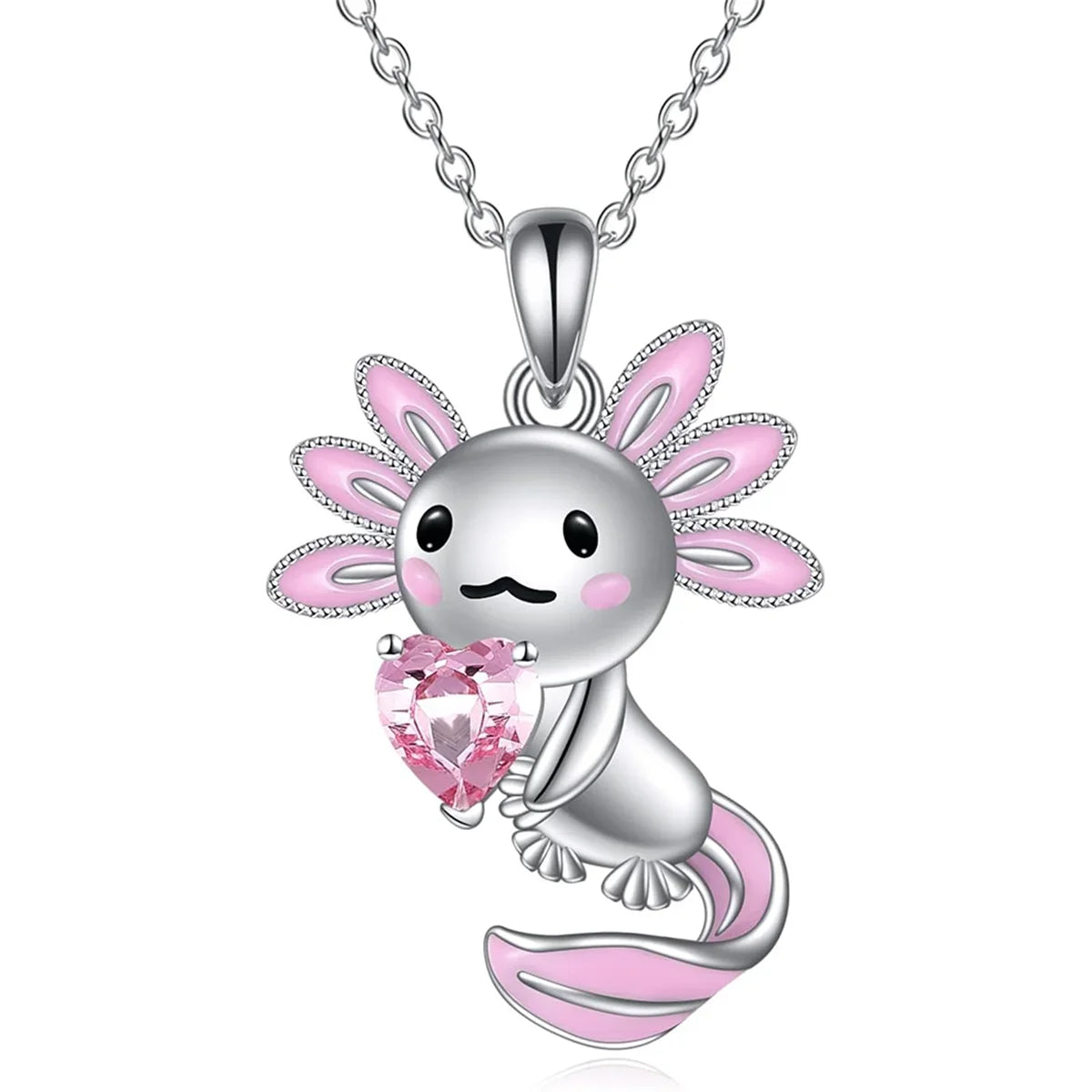 White Crystal Pink Axolotl Necklace