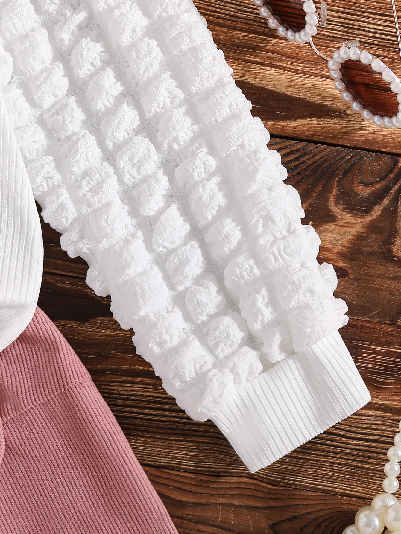 Pullover with Heart Pattern Top + Pink Bow Skirt Set