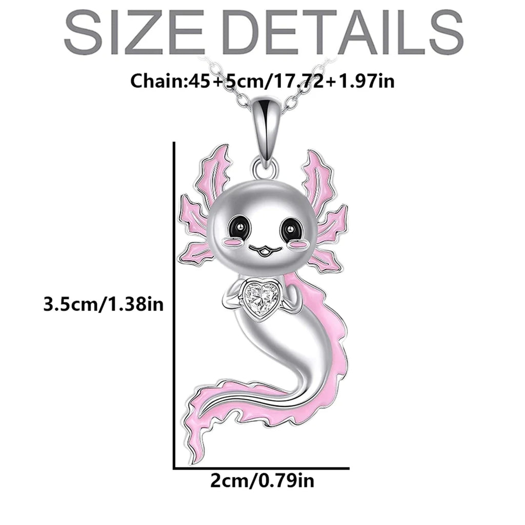 White Crystal Pink Axolotl Necklace